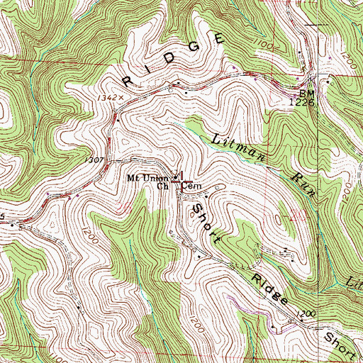 Topographic Map of Mount Union Cemetery, OH