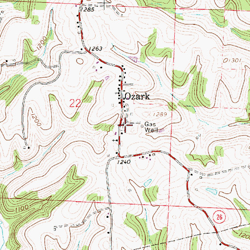 Topographic Map of Ozark Cemetery, OH