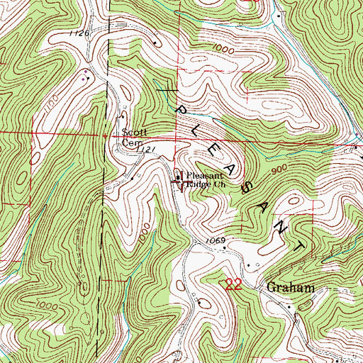 Topographic Map of Pleasant Ridge Cemetery, OH