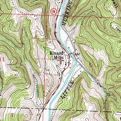 Topographic Map of Rinard Mills Cemetery, OH