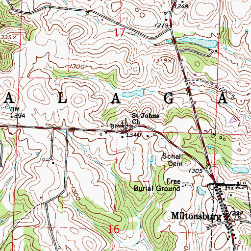 Topographic Map of Saint Johns Roman Catholic Cemetery, OH