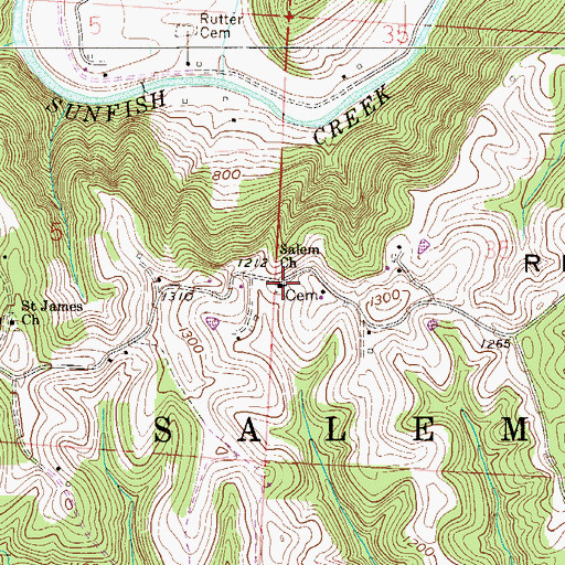 Topographic Map of Salem Cemetery, OH