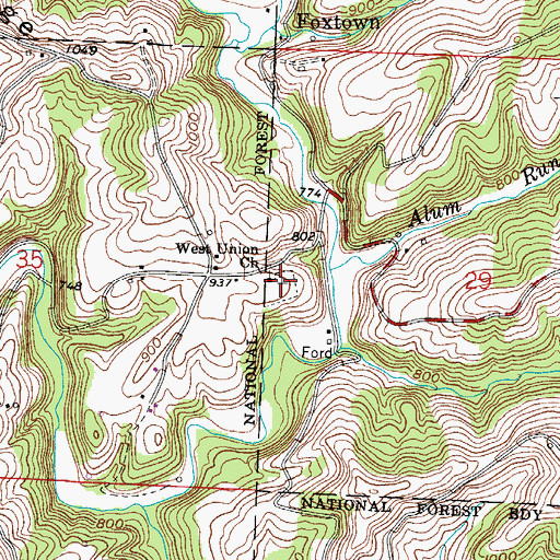 Topographic Map of West Union Cemetery, OH