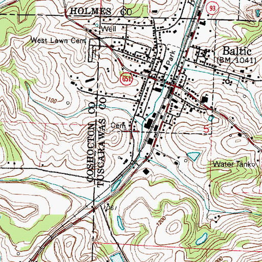 Topographic Map of Baltic Cemetery, OH