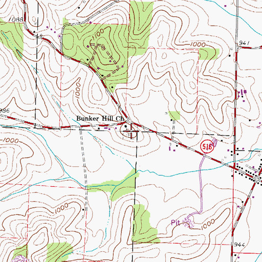 Topographic Map of Bunker Hill Cemetery, OH