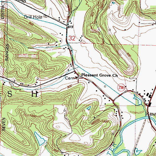 Topographic Map of Pleasant Grove Cemetery, OH