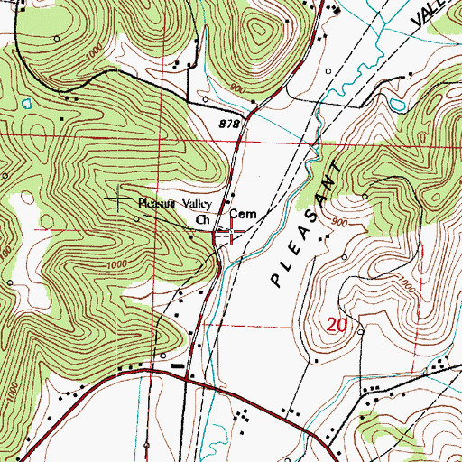 Topographic Map of Pleasant Valley Cemetery, OH