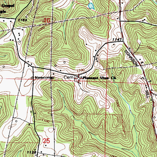 Topographic Map of Pleasant View Cemetery, OH