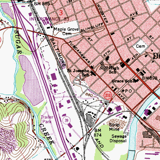 Topographic Map of Saint Josephs Catholic Cemetery, OH