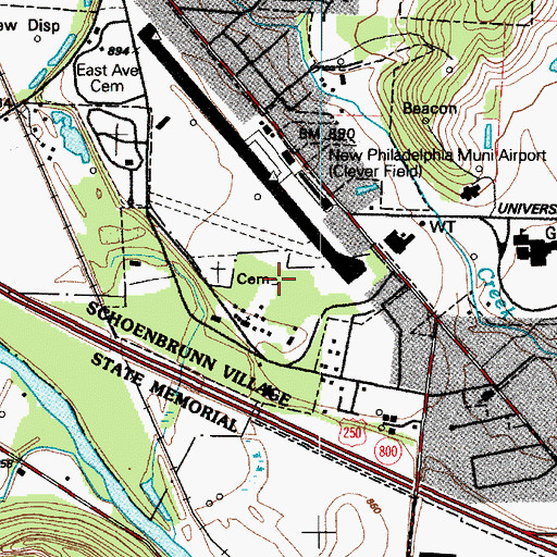 Topographic Map of Schoenbrunn Cemetery, OH