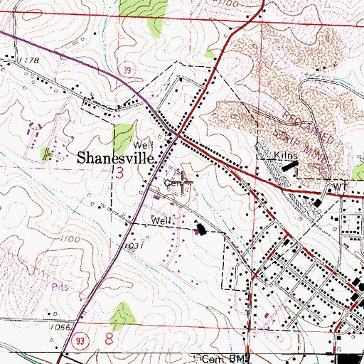Topographic Map of Shanesville Eastlawn Cemetery, OH