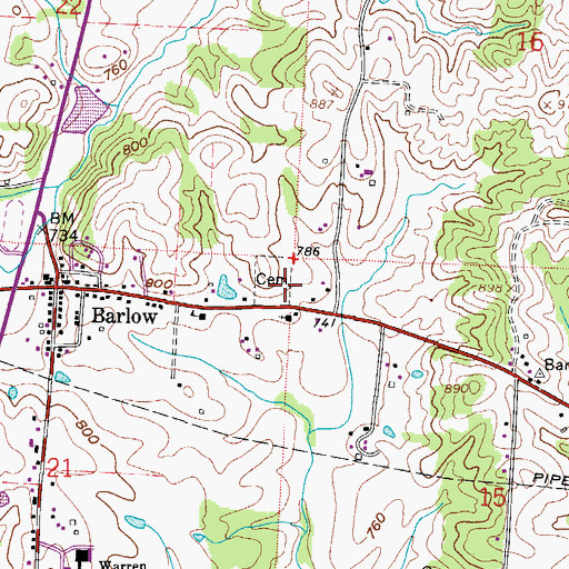Topographic Map of Barlow Central Cemetery, OH
