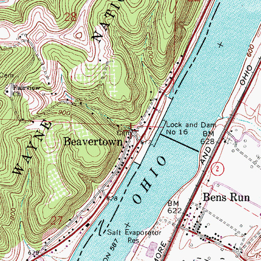 Topographic Map of Beavertown Cemetery, OH