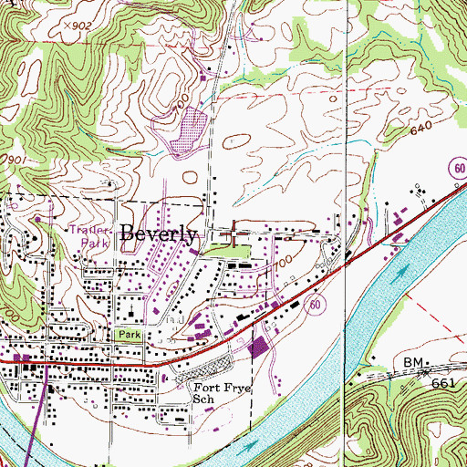 Topographic Map of Beverly Cemetery, OH