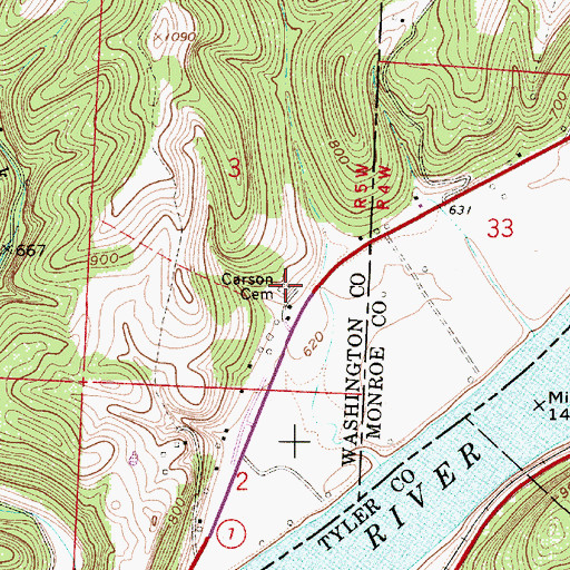 Topographic Map of Carson Cemetery, OH