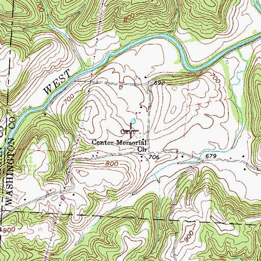 Topographic Map of Center Memorial Church Cemetery, OH