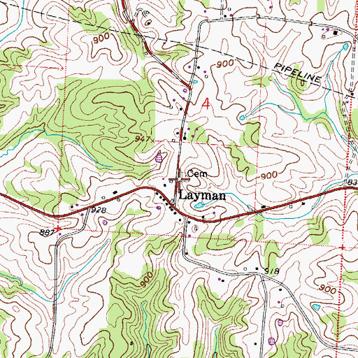 Topographic Map of Layman Cemetery, OH