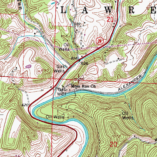 Topographic Map of Moss Run Cemetery, OH