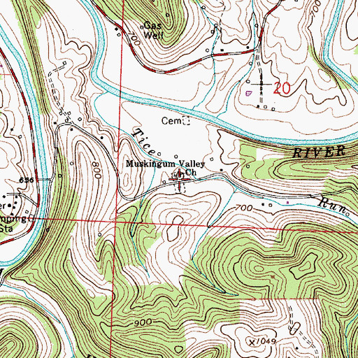 Topographic Map of Muskingum Valley Baptist Cemetery, OH