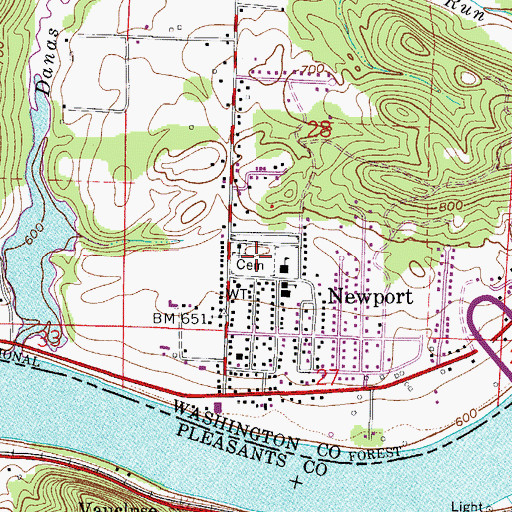 Topographic Map of Newport Cemetery, OH