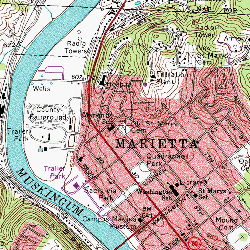 Topographic Map of Old Saint Marys Cemetery, OH