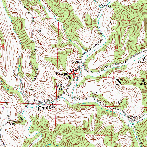 Topographic Map of Paw Paw Church Cemetery, OH