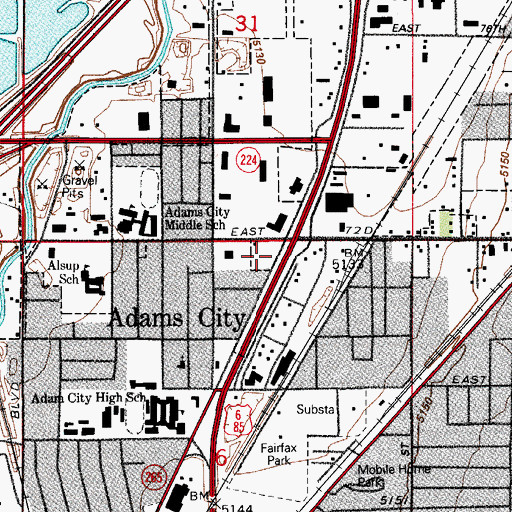 Topographic Map of Adams City, CO