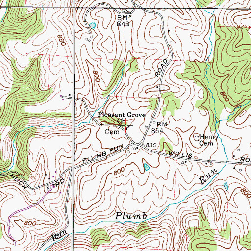 Topographic Map of Pleasant Grove Cemetery, OH