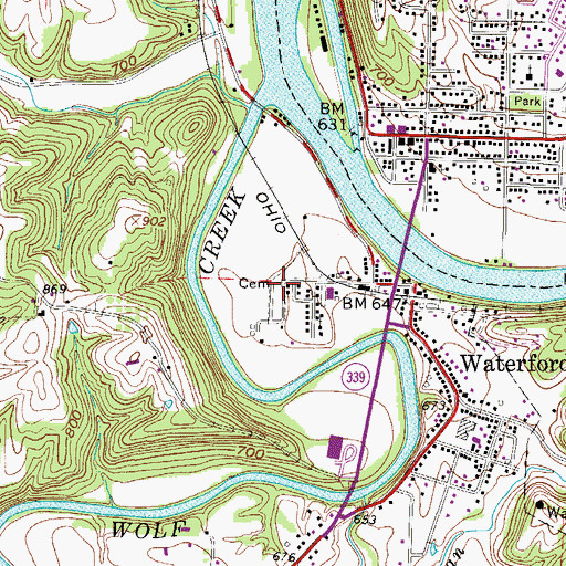 Topographic Map of Waterford Cemetery, OH