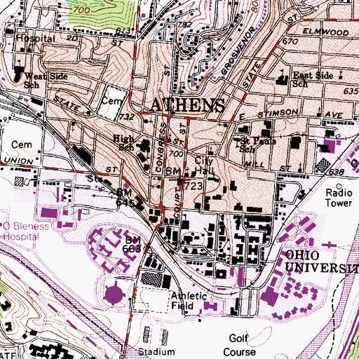 Topographic Map of Athens County Law Library, OH