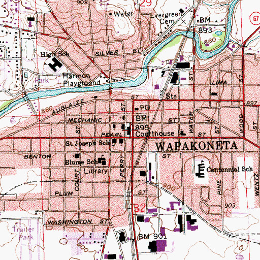 Topographic Map of Auglaize County Law Library, OH