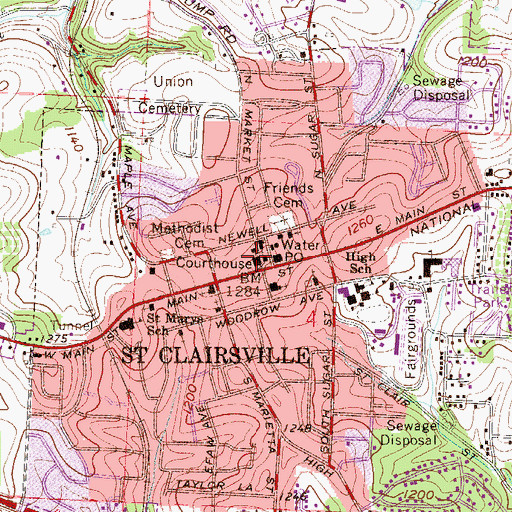 Topographic Map of Belmont County Law Library, OH