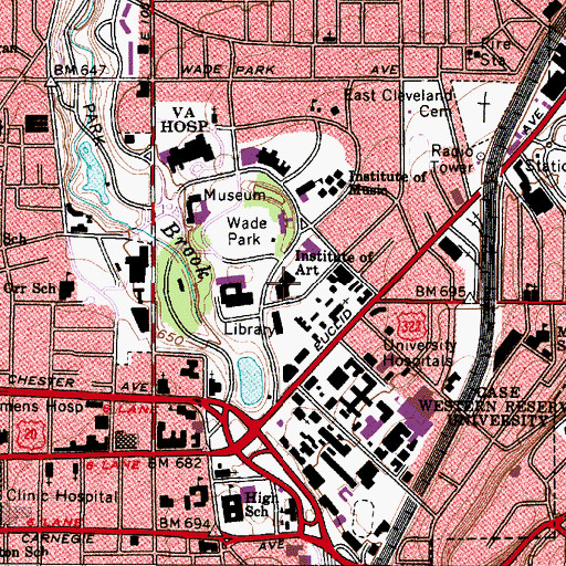 Topographic Map of Jessica Gund Memorial Library, OH