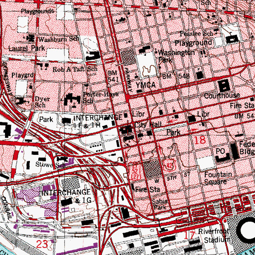 Topographic Map of Cincinnati Municipal Reference Library, OH