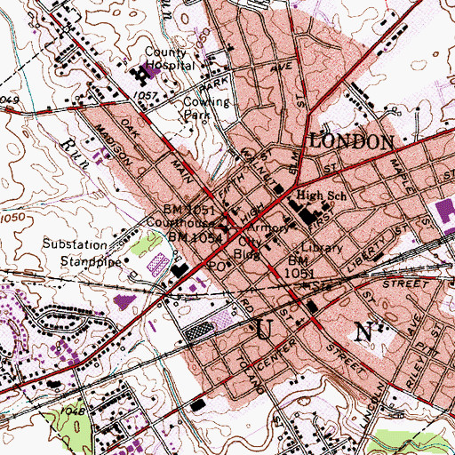 Topographic Map of Madison County Law Library, OH