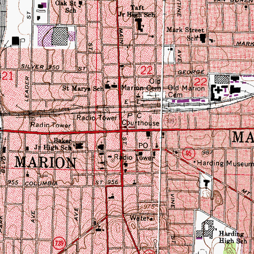 Topographic Map of Marion County Law Library, OH