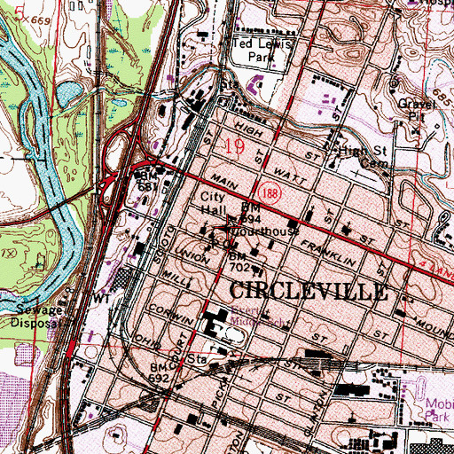 Topographic Map of Pickaway County Law Library, OH