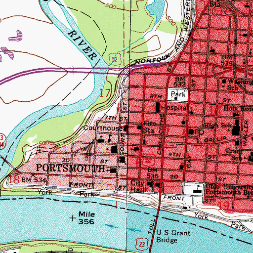 Topographic Map of Portsmouth Bar and Law Library, OH