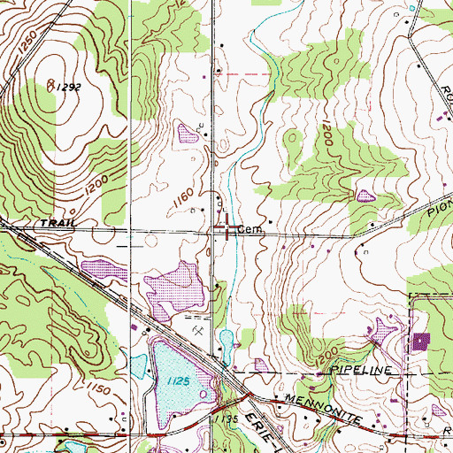 Topographic Map of Pioneer Trail Cemetery, OH