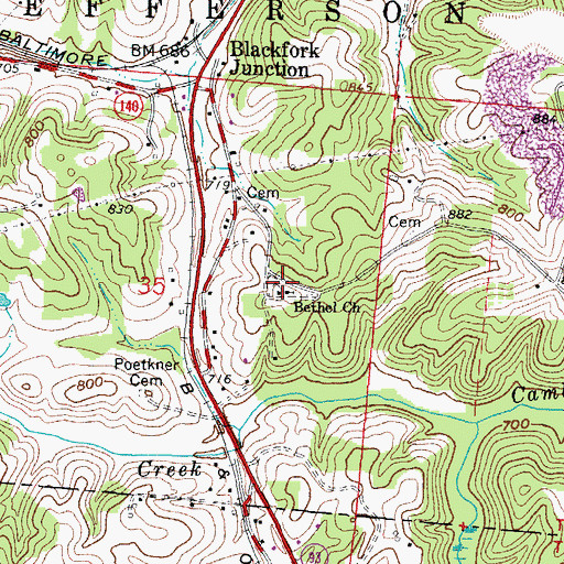 Topographic Map of Bethel Cemetery, OH