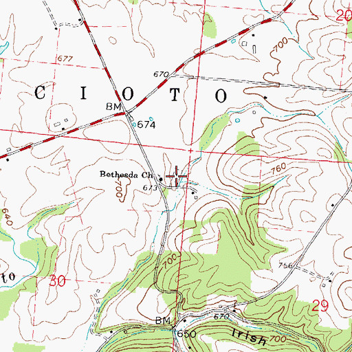 Topographic Map of Bethesda Cemetery, OH