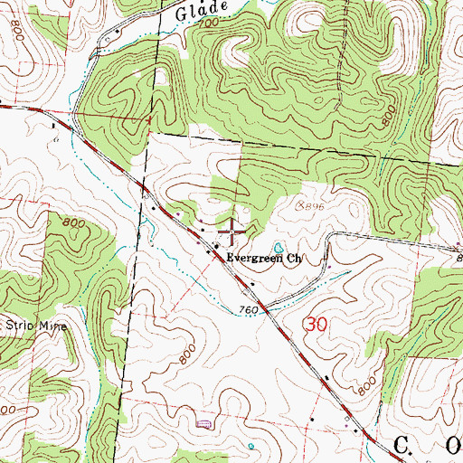 Topographic Map of Evergreen Cemetery, OH