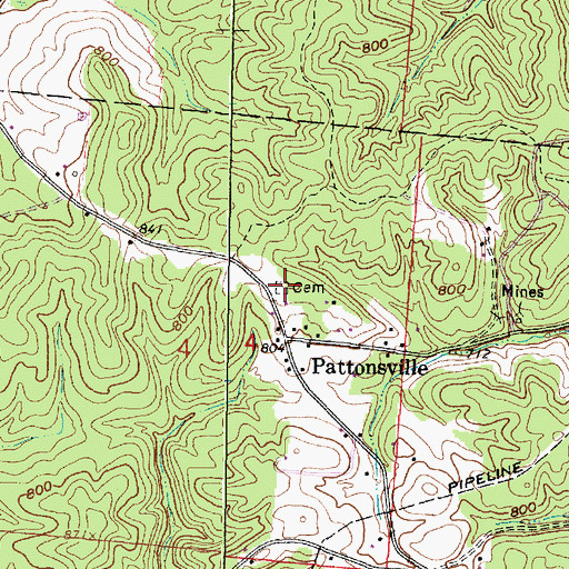 Topographic Map of Pattonsville Cemetery, OH