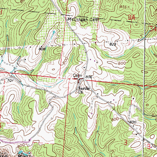 Topographic Map of Sardis Cemetery, OH