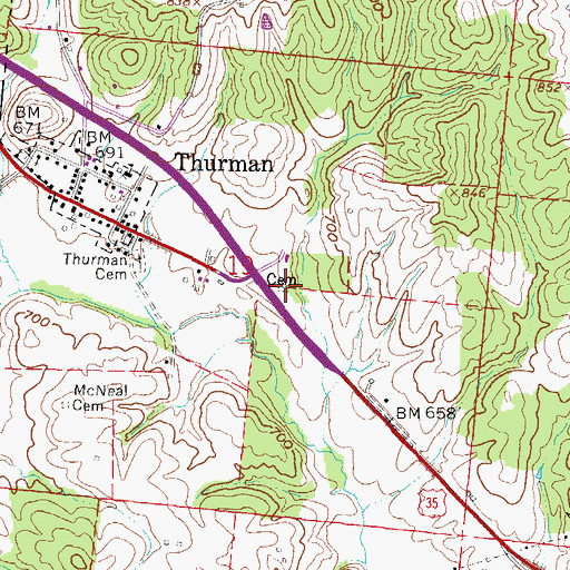 Topographic Map of Beman Cemetery, OH