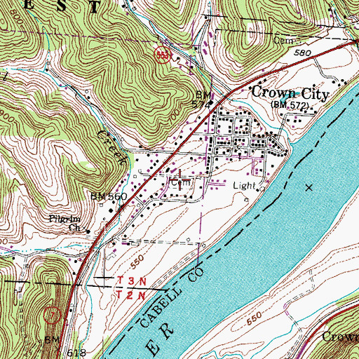 Topographic Map of Crown City Cemetery, OH