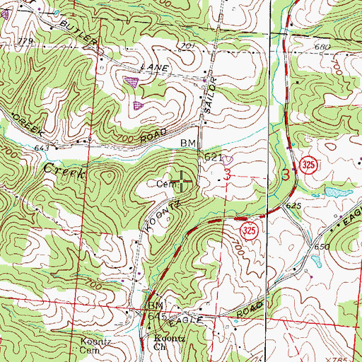 Topographic Map of Lewis Cemetery, OH