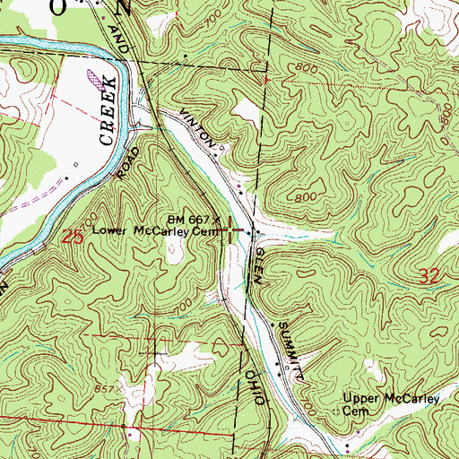 Topographic Map of Lower McCarley Cemetery, OH