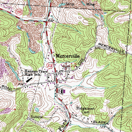 Topographic Map of Mercerville Cemetery, OH
