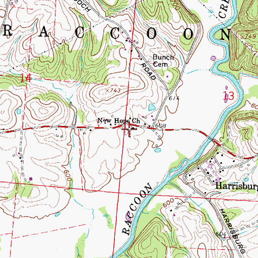 Topographic Map of New Hope Cemetery, OH